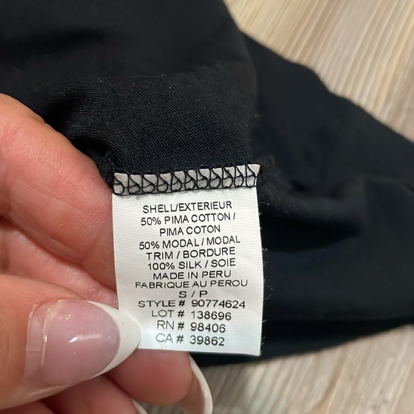 Theory Silk Ruffle trim Pima Cotton Blouse Black Size S Revolve Designer - Picture 10 of 11